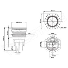 V19RLF-RD / Vandálbiztos nyomókapcsoló, Ø19mm, 12...24V AC/DC piros LED gyűrű, SPDT, ON-ON, 2 stabil pozíció, IP65