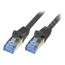 CQ3013S / Patch kábel, S/FTP, Cu, sodrat, Cat 6a, RJ45 dugó, kétoldalas, fekete, 0.25m (CQ3013S / LOGILINK)