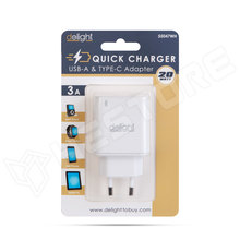 55047WH / Hálózati Adapter USB + Type-C PD20W gyorstöltéssel - fehér, Delight (55047WH / DELIGHT)