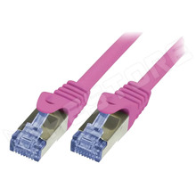 CQ3019S / Patch kábel, S/FTP, Cu, sodrat, Cat 6a, RJ45 dugó, kétoldalas, rózsaszín, 0.25m (CQ3019S / LOGILINK)