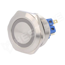 V28-11E-24G-S / Nyomógomb, vandálbiztos, ON-(ON), SPDT, panelre, Ø28mm, 3A / 220V AC, 5A / 24V DC (GQ28-11E/G/24V/S / ONPOW)