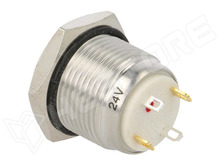 V16-10R-24R-S / Nyomógomb, vandálbiztos, OFF-(ON), 36VDC/2A, 16mm, 24V piros jelző, IP65 (GQ16F-10E/J/R/24V/S / ONPOW)