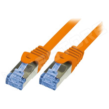 CQ3028S / Patch kábel, S/FTP, Cu, sodrat, Cat 6a, RJ45 dugó, kétoldalas, narancs, 0.5m (CQ3028S / LOGILINK)