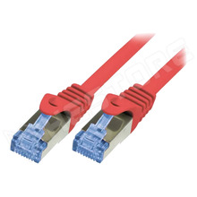 CQ3014S / Patch kábel, S/FTP, Cu, sodrat, Cat 6a, RJ45 dugó, kétoldalas, piros, 0.25m (CQ3014S / LOGILINK)
