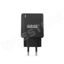 55047BK / Hálózati Adapter USB + Type-C PD20W gyorstöltéssel - fekete (55047BK / DELIGHT)