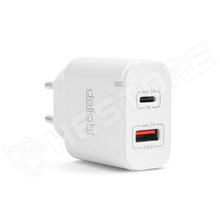 55047WH / Hálózati Adapter USB + Type-C PD20W gyorstöltéssel - fehér, Delight (55047WH / DELIGHT)