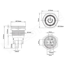 V16PMF-GN / Vandálbiztos nyomógomb, Ø16mm, 12...24V AC/DC zöld LED power szimbólum, SPDT, ON-(ON), 1 stabil pozíció, IP65