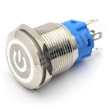 V19PMF-WH / Vandálbiztos nyomógomb, Ø19mm, 12...24V AC/DC fehér LED power szimbólum, SPDT, ON-(ON), 1 stabil pozíció, IP65