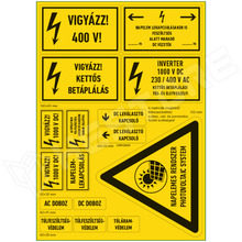 SOLAR-SET-210X297 / Napelem figyelmeztetés matrica szett, 210 x 297mm