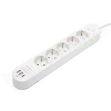 NV5K3USBC / Hálózati hosszabbító, elosztó, 3x1.5mm2, 3m, fehér, 5 földelt aljzat + USB-C + USB-A + USB-A aljzat (PLASTROL)