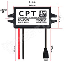 CPT12-5V-USB-MICRO-M / DC-DC step down modul, 7...22V DC to 5V DC, 3A, 15W, vízálló, kimenet: egyenes USB-micro dugó