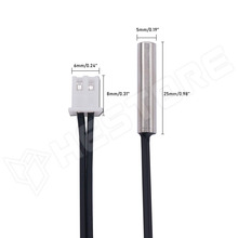 B3950-XH2.54-5M / B3950K NTC termisztor, 10kΩ, ±1%, 5x25mm vízálló hüvely, XH2.54-2P csatlakozó, 5m vezeték