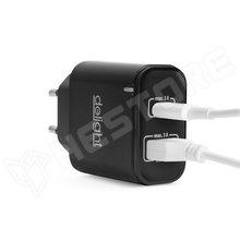55047BK / Hálózati Adapter USB + Type-C PD20W gyorstöltéssel - fekete (55047BK / DELIGHT)