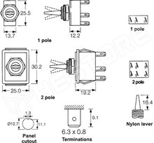 C1710HOBB / Kapcsoló, 2 áll.,1ák., 16A/250VAC, 28A/28VDC (C1710HOAAA / ARCOLECTRIC)