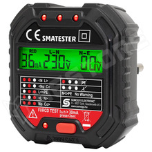 SMATESTER / Konnektor teszter, feszültség mérő, L-N, N-E, RCD mA, Fi és RCD relé ellenőrző, max. 250V AC (SOMOGYI)