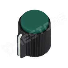 KK-14 / Potenciométer gomb, jelzéssel, műanyag, csavaros rögzítés, Ø6.35mm tengelyre, Ø13x15mm, zöld (KK-14 / SR PASSIVES)