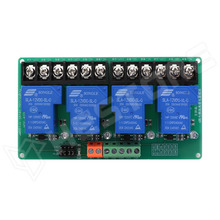 RELC-4CH-UNI-H/L-12V / Univerzális 12V relé modul, 4 csatorna, optocsatolóval, vezérlő jel: Opcionális (jumper)
