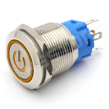 V19PMF-YO / Vandálbiztos nyomógomb, Ø19mm, 12...24V AC/DC sárga LED power szimbólum, SPDT, ON-(ON), 1 stabil pozíció, IP65