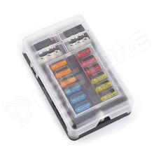 FUSEBOX-2POL-2X6-12W / Univerzális késes biztosítéktartó blokk, LED-es hibajelzéssel, biztosítékokkal, negatív pólussal,  12 (2x6) irányú