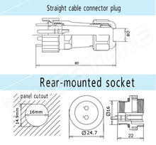 SD16-2P / SD ipari csatlakozó pár, 2pin, anya aljzat, apa dugó, 16mm, egyenes, IP68