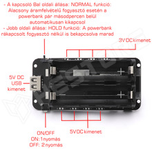 PWRBID-2x18650 / Power bank modul, 2x18650, 5V/3A és 3V/1A kivezetéssel, HOLD funkció