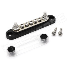 BB150-T2M6-M4X5P-BK / Elosztó blokk (DC bus-bar), 5xM4 + 2xM6, Műanyag fedéllel, 48V/150A DC, 300V/130A AC, fekete