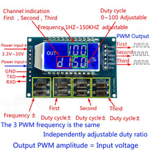 XY-LPWM3 / PWM impulzus és frekvencia generátor modul LCD kijelzővel, 1Hz-150KHz, 3.3V-30V, 3 csatorna (XY-LPWM3)
