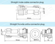 SD20L-14P / SD ipari csatlakozó pár, 14pin, apa dugó, anya dugó, egyenes, IP68