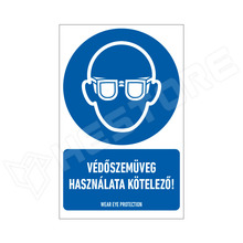 ISO7010-M004-160X250-L1 / Védőszemüveg használata kötelező!, rendelkező matrica, felirattal, 160 x 250mm