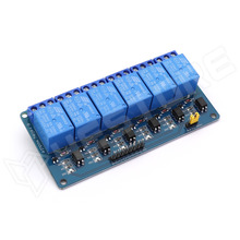 RELC-6CH-12V / Univerzális 12V relé modul, 6 csatorna, optocsatolóval, vezérlő jel: aktív alacsony