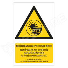 SOLAR-D-W030-160X250-L1 / Az épületben napelem / PV rendszer üzemel!, figyelmeztető matrica, felirattal, 50 x 43mm