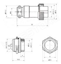 GX12-6P-M / GX ipari csatlakozó, 6pin, apa, aljzat, 12mm