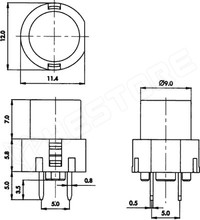 DT6RT / Nyomógomb, piros, kör, NYÁK (HIGHLY)