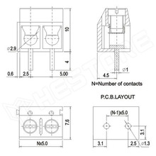 MX5-2P-GN / PCB sorkapocs, 90 fokos, 5mm, 2 pólusú, zöld