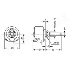 P2050-220R / Huzal potenciométer, 220Ω, 30W, ±10%, Ø6mm tengely (VISHAY)