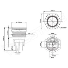 V16RLF-RD / Vandálbiztos nyomókapcsoló, Ø16mm, 12...24V AC/DC piros LED gyűrű, SPDT, ON-ON, 2 stabil pozíció, IP65