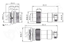 GX20-5P-F / GX ipari csatlakozó, 5pin, anya, dugó, egyenes
