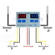 XK-W1088-12V / Dual hőmérséklet szabályzó, termosztát, 12VDC