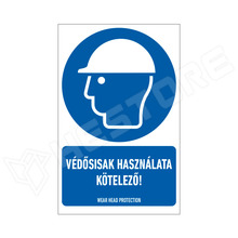 ISO7010-M014-160X250-L1 / Védősisak használata kötelező!, rendelkező matrica, felirattal, 160 x 250mm